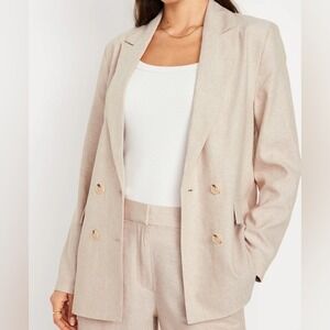 Old Navy Womens Beige Linen Blend Blazer Double Breasted Relaxed Fit Lined 4X